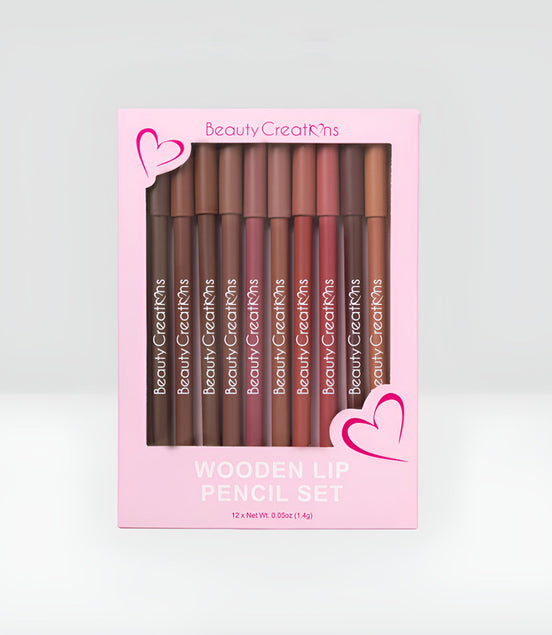 Set Delineadores De Labios Wooden Beauty Creations 12 Tonos Rosa