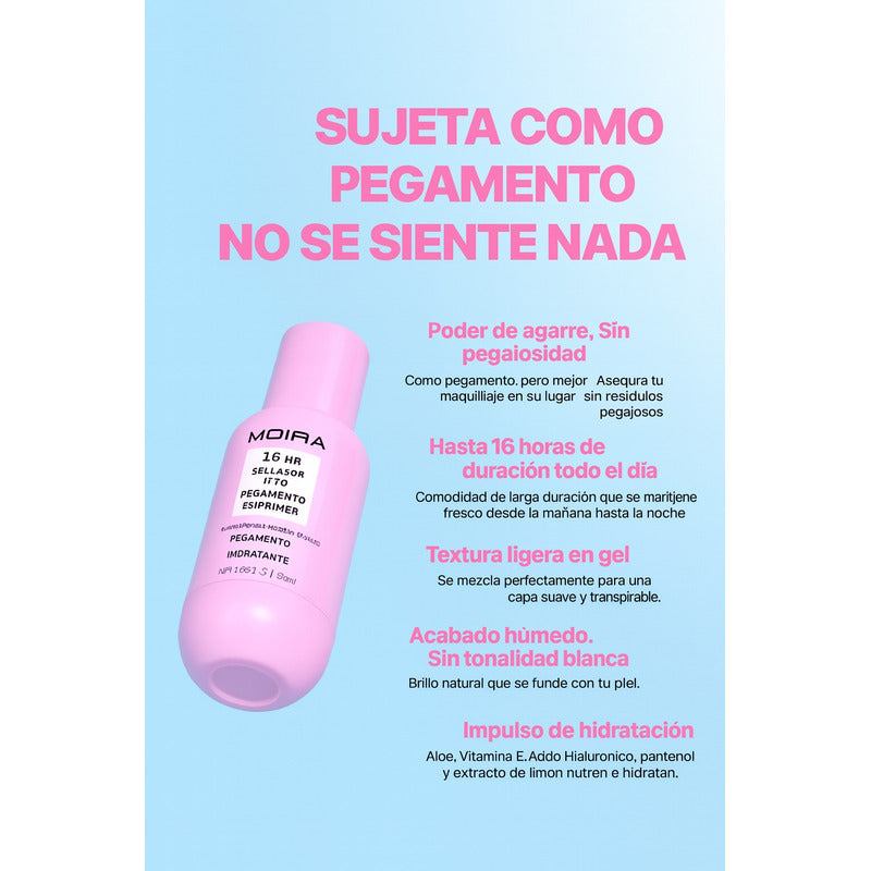 Duo Primer + Spray Fijador Maquillaje 16 Hr Seal Moira 50ml