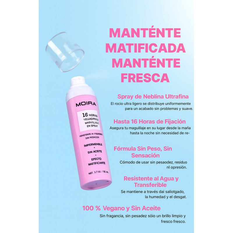 Duo Primer + Spray Fijador Maquillaje 16 Hr Seal Moira 50ml