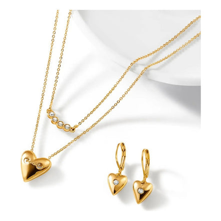 Set Collar + Aretes Corazón Gold Affair Glam Baño De Oro 24k Dorado
