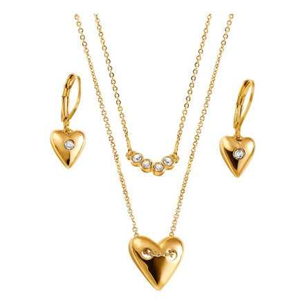 Set Collar + Aretes Corazón Gold Affair Glam Baño De Oro 24k Dorado