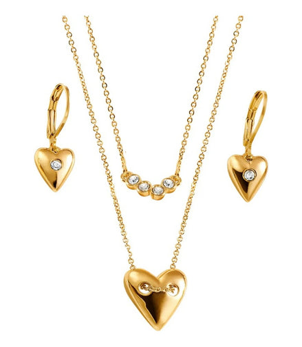 Set Collar + Aretes Corazón Gold Affair Glam Baño De Oro 24k Dorado