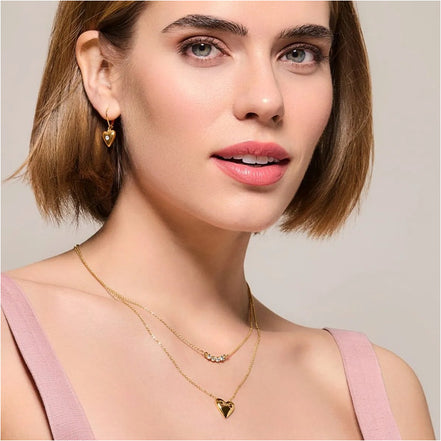 Set Collar + Aretes Corazón Gold Affair Glam Baño De Oro 24k Dorado